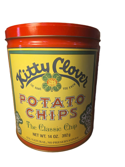 Vintage Advertising Tin Kitty Clover Potato Chip 14oz 1983 tin123