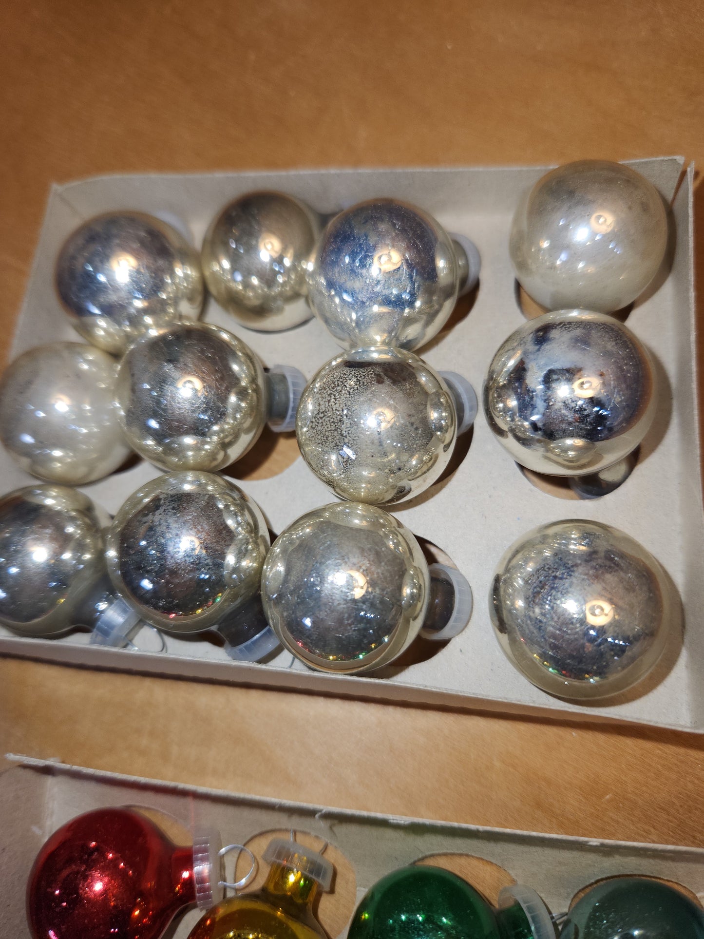 Vintage Mercury Glass Feather Tree Ornaments 24 Pieces Plastic Tops