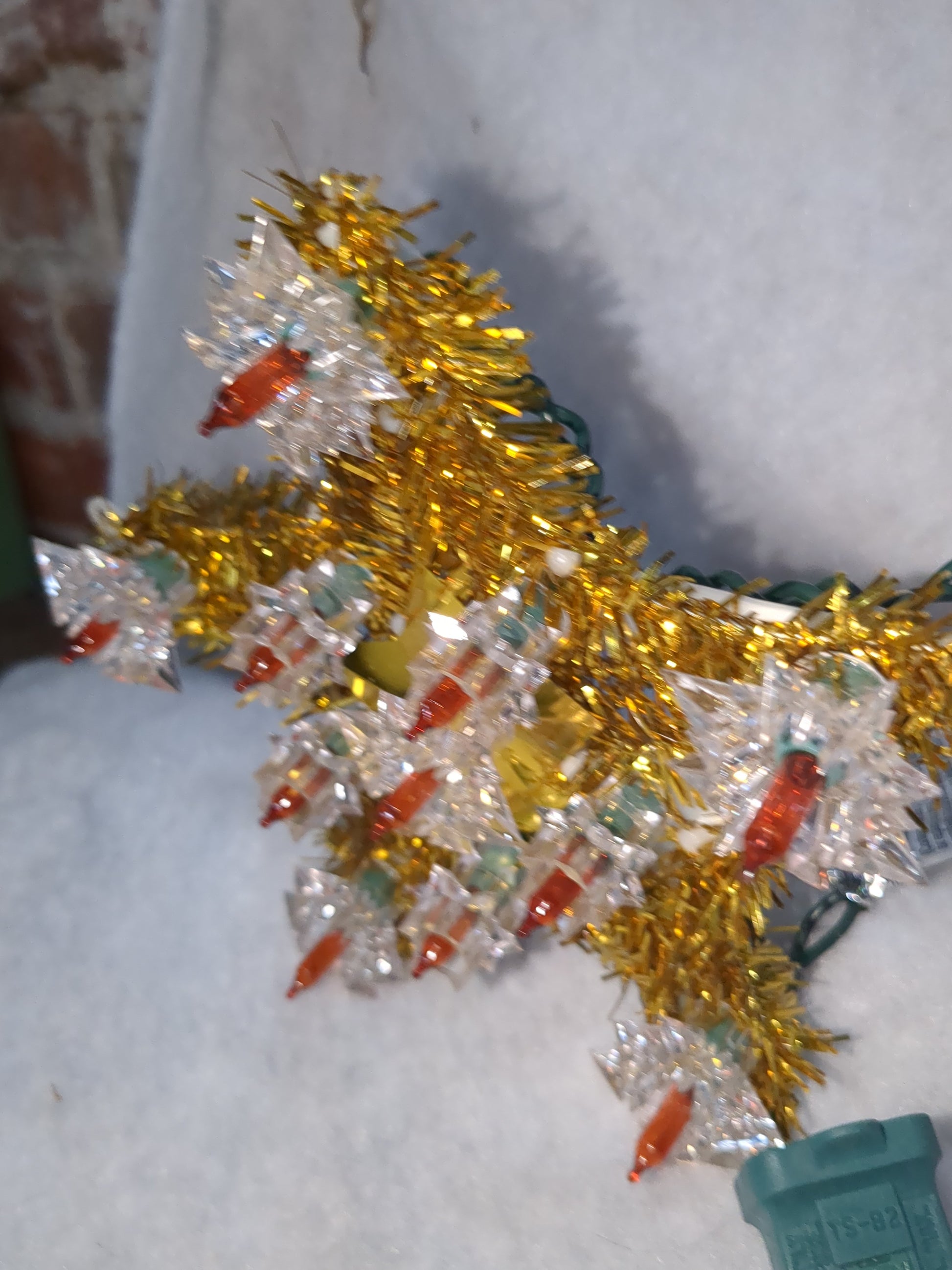 Vintage Christmas gold star tinsel Tree Top Red Flashing Lights tt50
