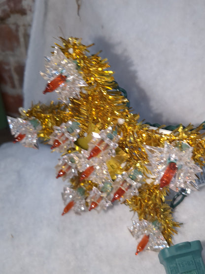 Vintage Christmas gold star tinsel Tree Top Red Flashing Lights tt50