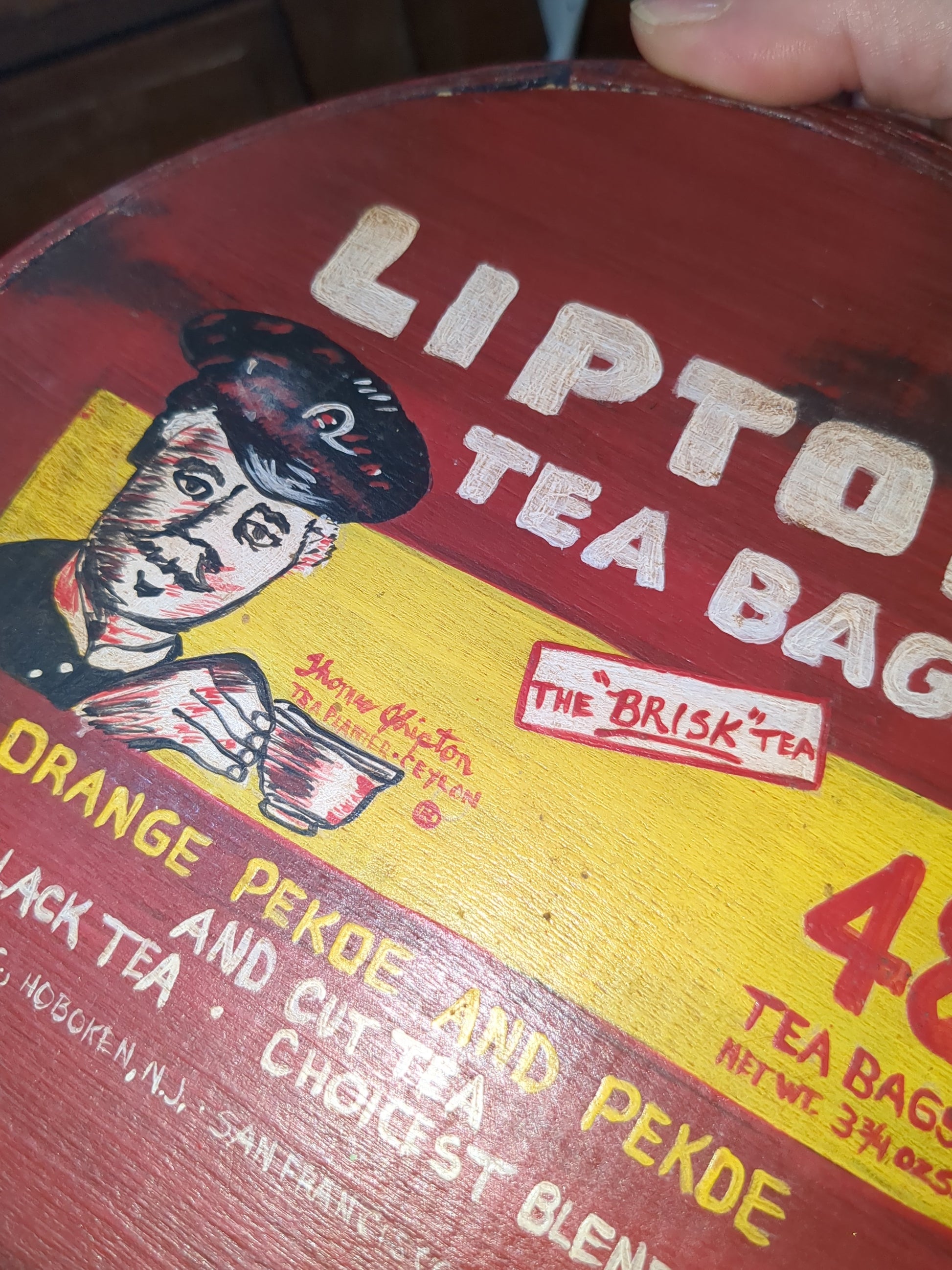 Lipton wooden tea box cheese box hand painted tin975