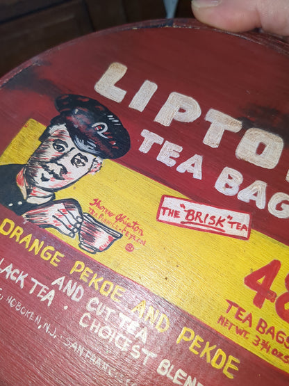 Lipton wooden tea box cheese box hand painted tin975