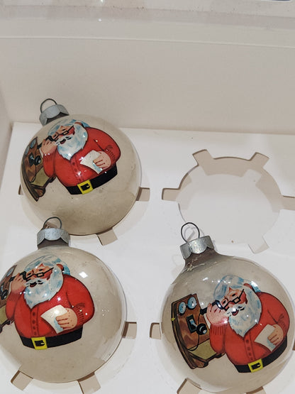 Vintage Glass Ornaments 2 1/4" Santa on Antique Phone Set of 4 Made in USA NO BOX bo098