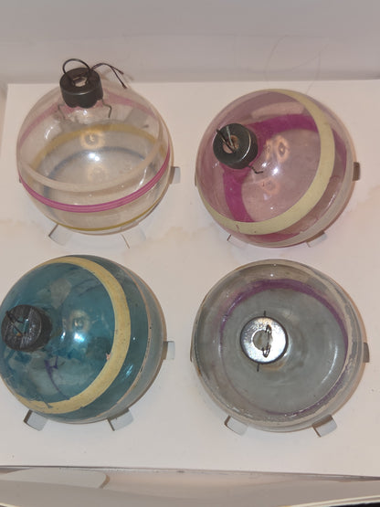 Vintage 2 1/4" Unsilvered Transparent and Blue Glass Ornament WWII Era 1940s Unmatched Set of 4 with Stripes AS IS vo123