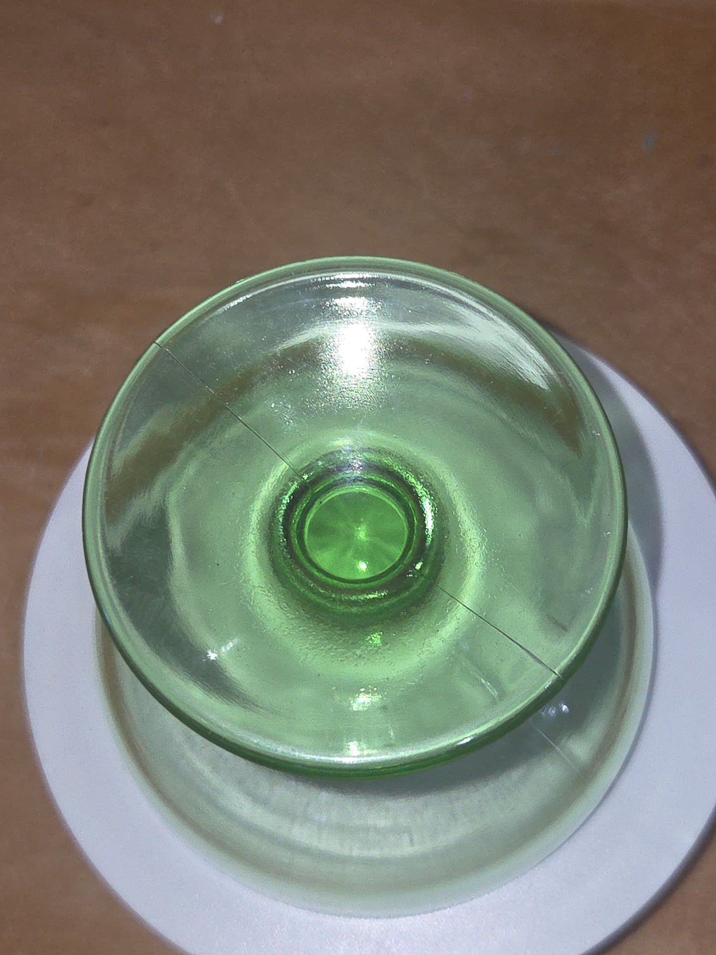Vintage Uranium Depression Glass Compote Dessert Dish Vaseline Glows ug04