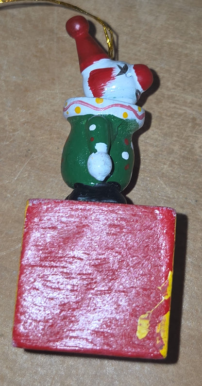 Vintage Wooden Ornament Circus Clowns Set of 4 MCM Kitchy