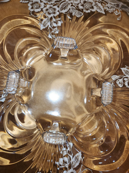 Vintage Cambridge Glass Company Footed Glass Platter with Caprice Pattern With Silver Overlay by Silver City gp8