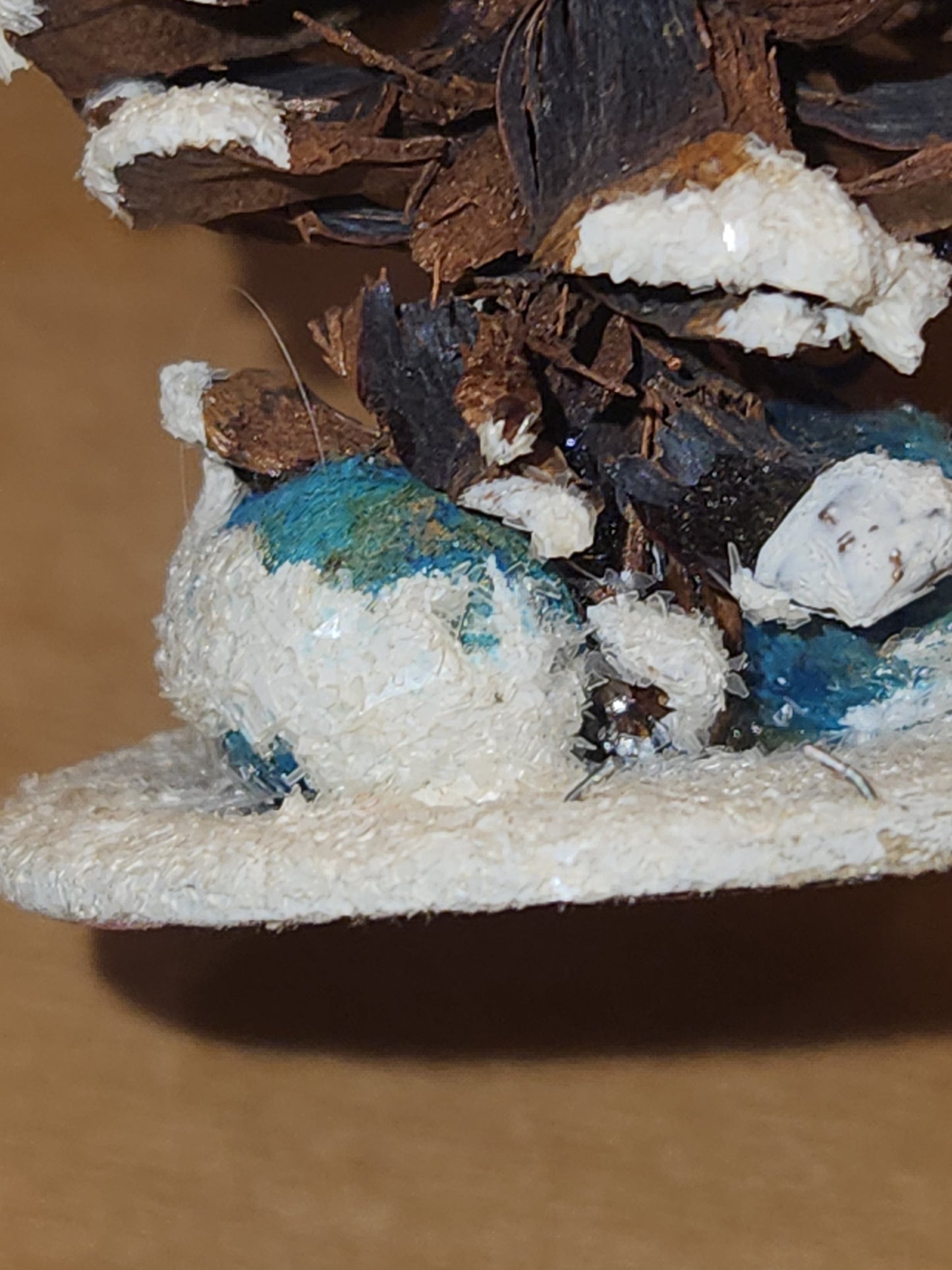 Vintage Pinecone Elf Gnome Dwarf with Maracas Band Ornament Chenille Plastic Face Mica Putz elf21