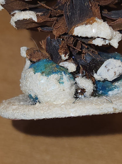 Vintage Pinecone Elf Gnome Dwarf with Maracas Band Ornament Chenille Plastic Face Mica Putz elf21