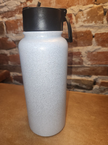 Custom Order 32 oz Hydro Water Bottle Metallic White Glitter With Plastic Flip-top Lid with D Ring Handle
