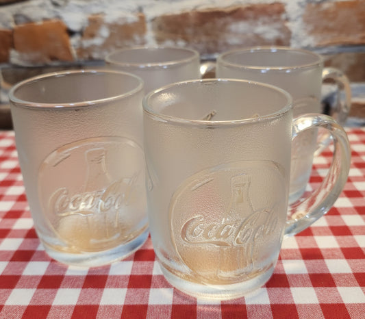 Vintage Frosted Embossed Coca-Cola Tableware Set for 4 Plates, Bowls, Mugs Discontinued ccset