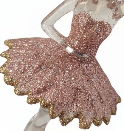 Ballerina Ornament Acrylic Pink and Gold Glitter Ballet o410
