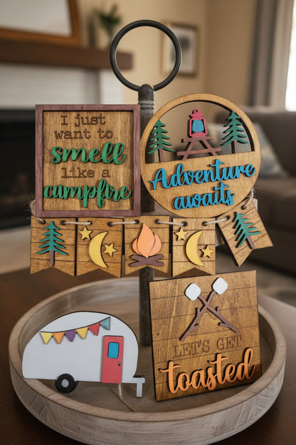 Tier Tray Decorations Handcrafted Camping Camper Adventure Campfire ttm1