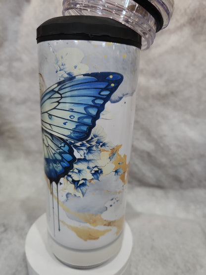 17 Oz Stainless Steel Insulated Tumbler with can cooler Top & Tumbler Top With White, Rechargeable, Removeable Speaker. Butterfly stb6