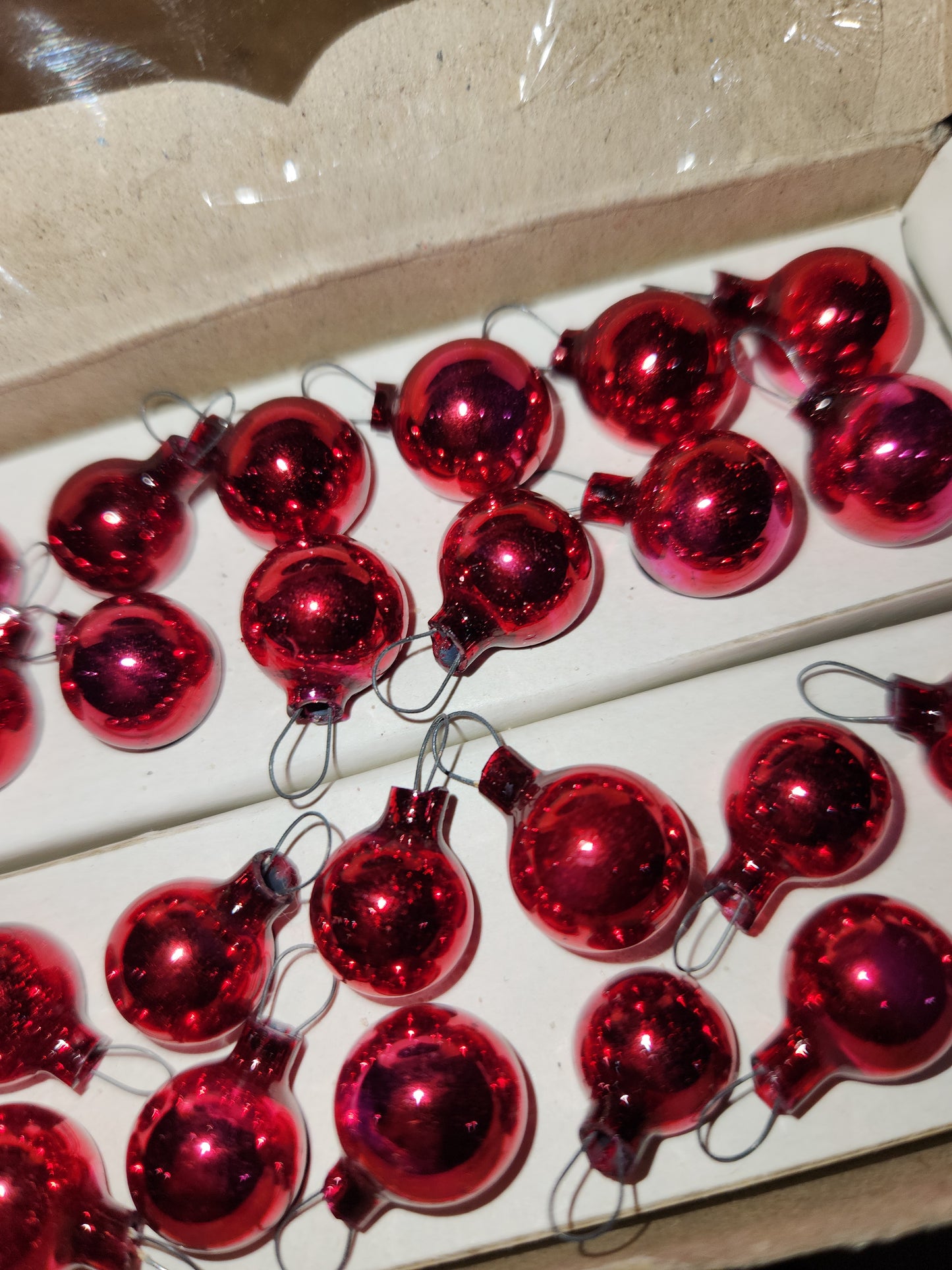 Vintage Shiny Brite 24 Red Mercury Glass Ball Feather Tree Ornaments 12mm Japan MCM  bo126