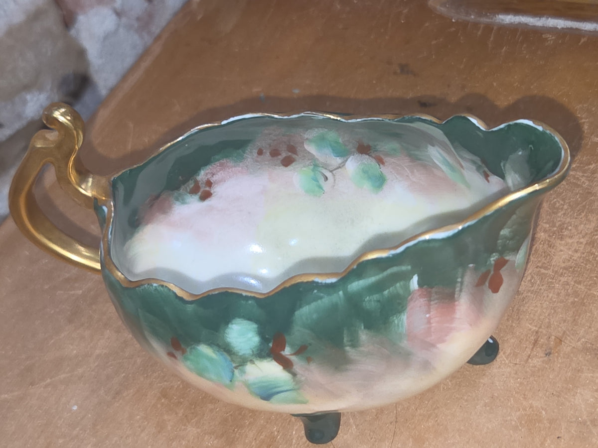 Vintage Porcelain Handpainted Footed Bowl and Footed Creamer sbc1