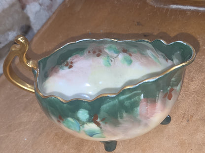 Vintage Porcelain Handpainted Footed Bowl and Footed Creamer sbc1