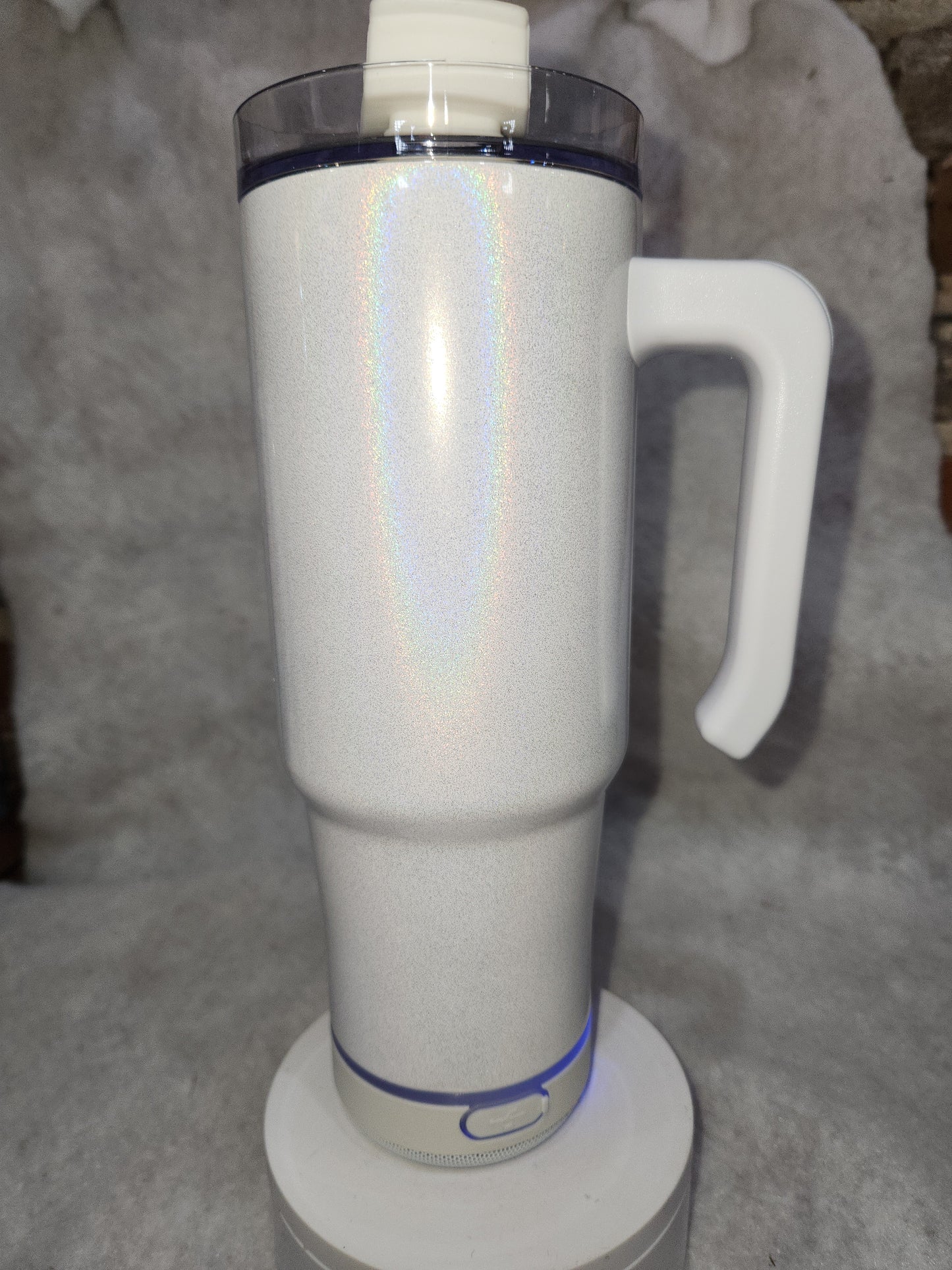 30 oz holographic rechargeable speaker on a tumbler sth1