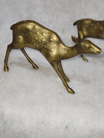 Vintage Solid Brass Doe and 8 Point Prancing Buck Korea br150