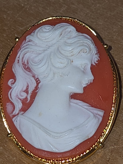 Vintage Italian Sardonyx Shell Cameo Pin Brooch Hand Carved Italia Francesca Gold Tone