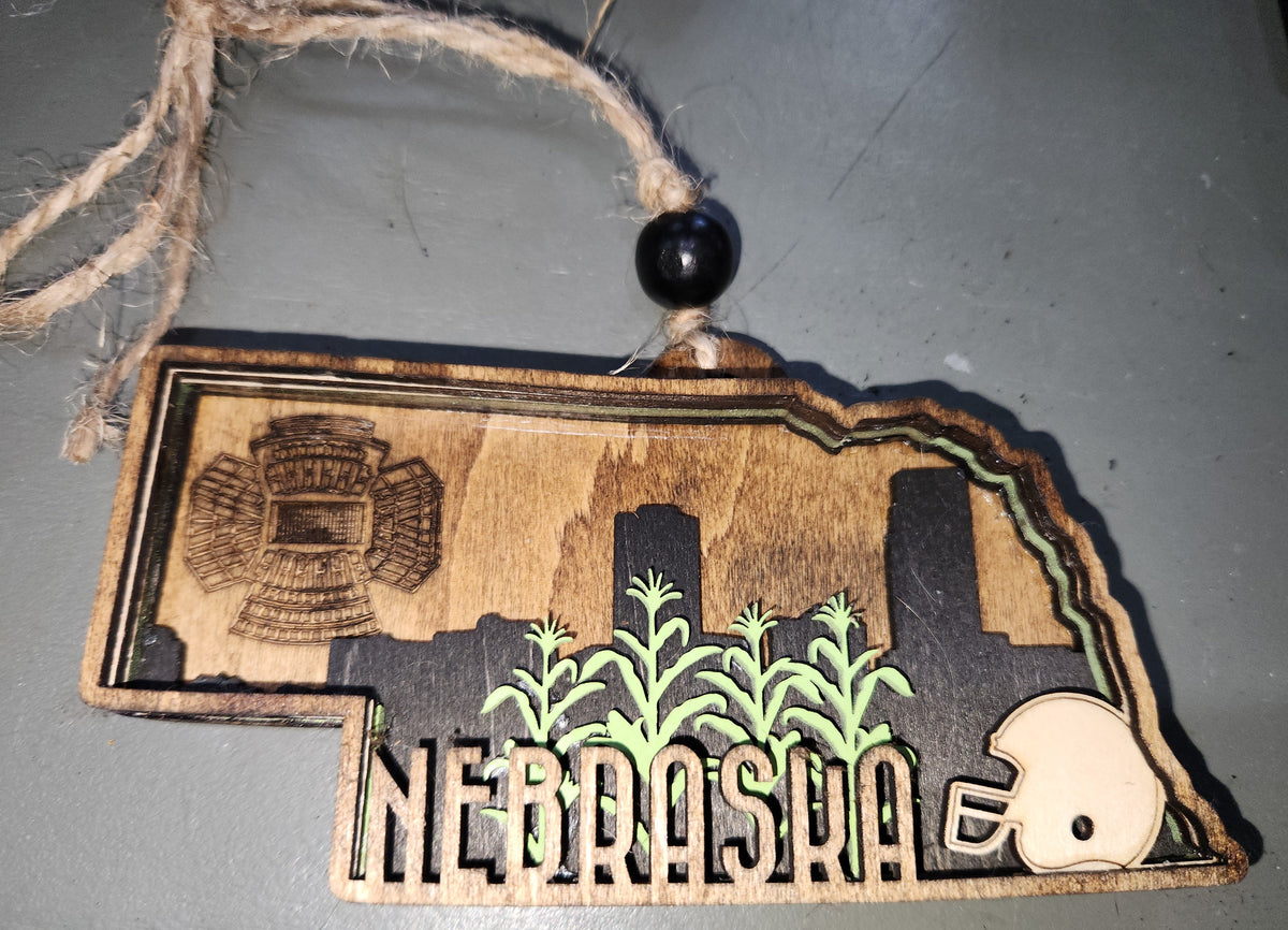 Layered Nebraska Ornament ne9