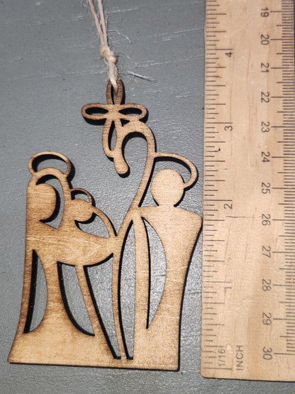 Balsa Wood Ornament or Car Charm Holy Family Nativity co1