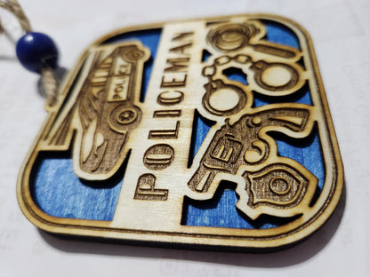 Wooden Occupation Rear-view Mirror Car Charm Ornament Policeman
