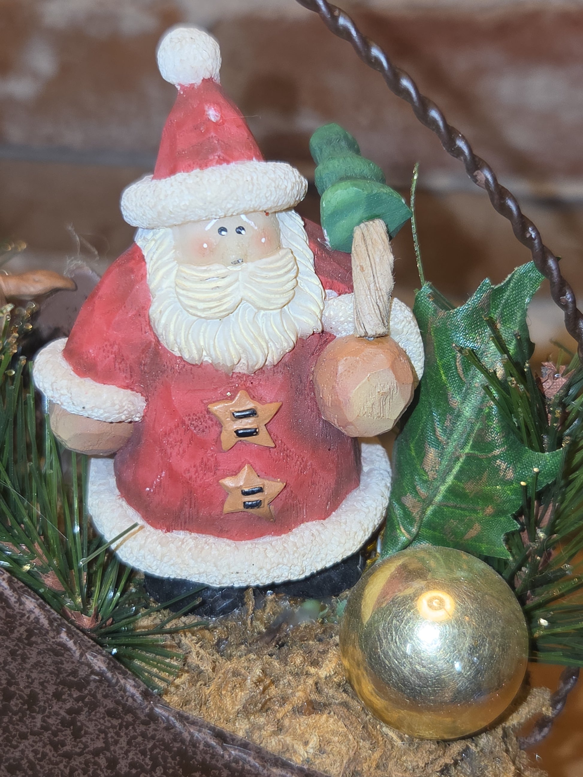 Assemblage with Vintage Reindeer and Santa in Star Hanger AS IS as7
