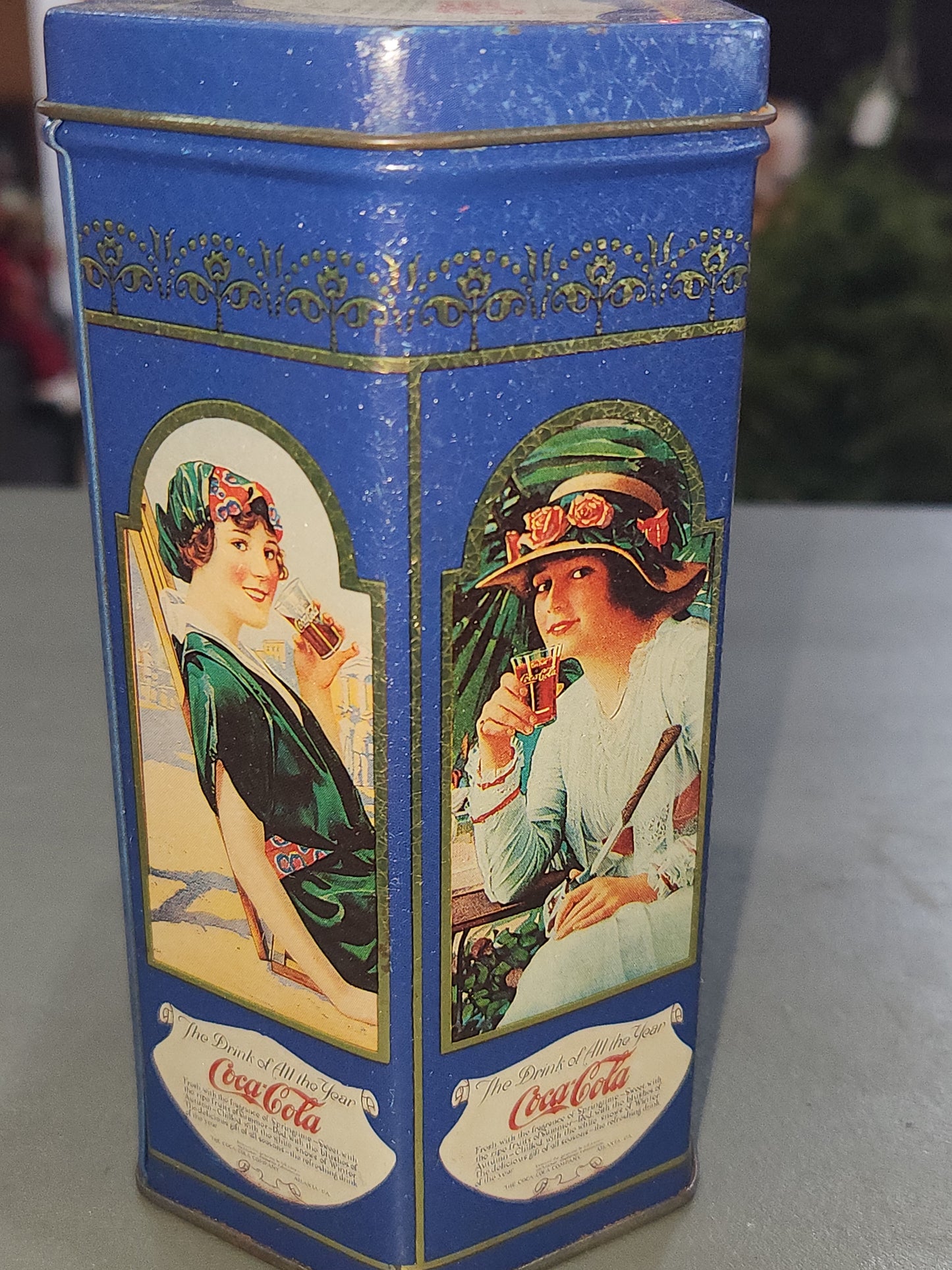 Vintage Tin Coca-Cola Blue The Drink of All the Year Coke Unique Shape cct87