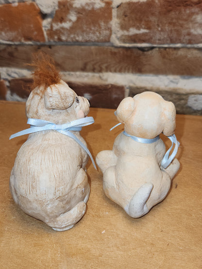 Vintage Dreamsicles Set of 2 Dogs Puppies Blue Ribbon Collar Kristin Haynes Cast Art Industries di6