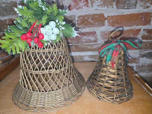 Vintage Wicker Bells Gold Unmatching Set of 2