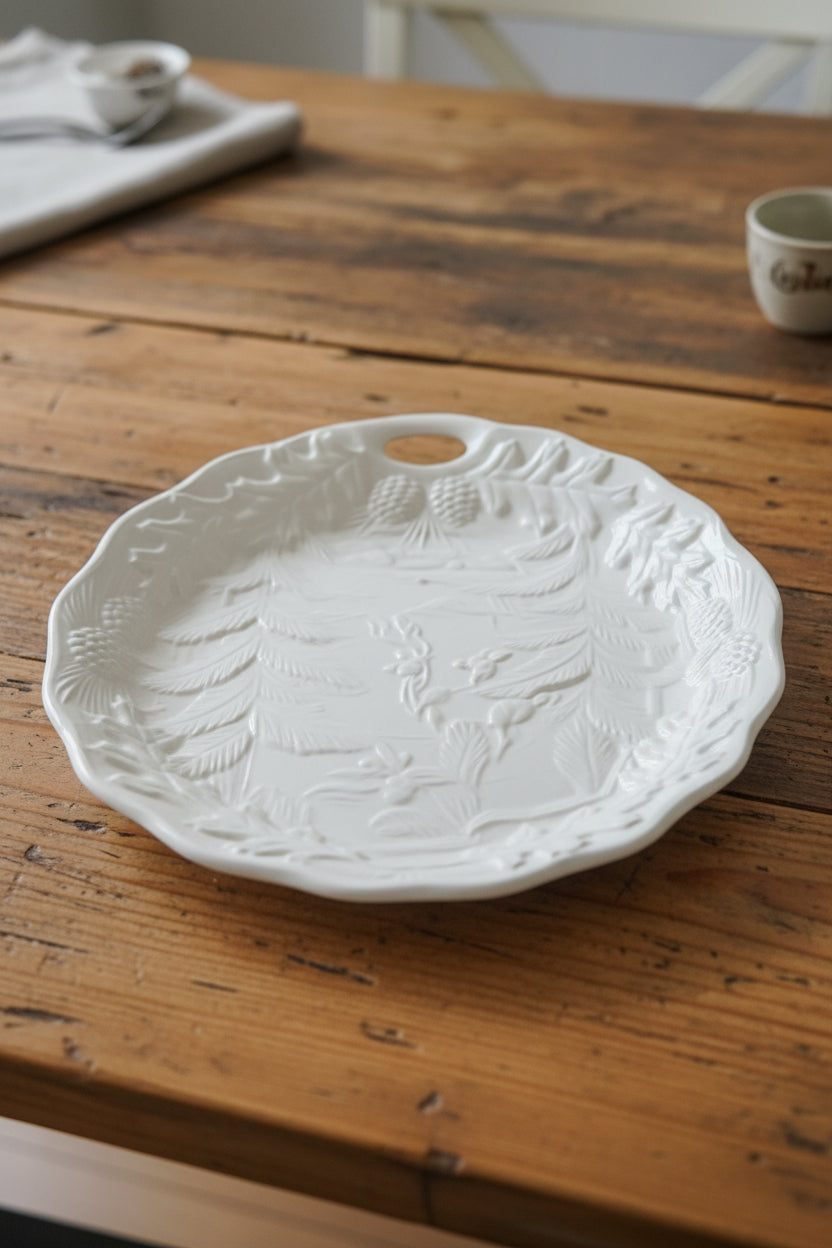Unpainted Ceramic Serving Bowl Ready to Paint Deer in Forest 9"