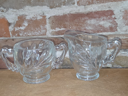 Vintage Indiana Glass Cream and Sugar Willow Pattern Set of 2 sbc2