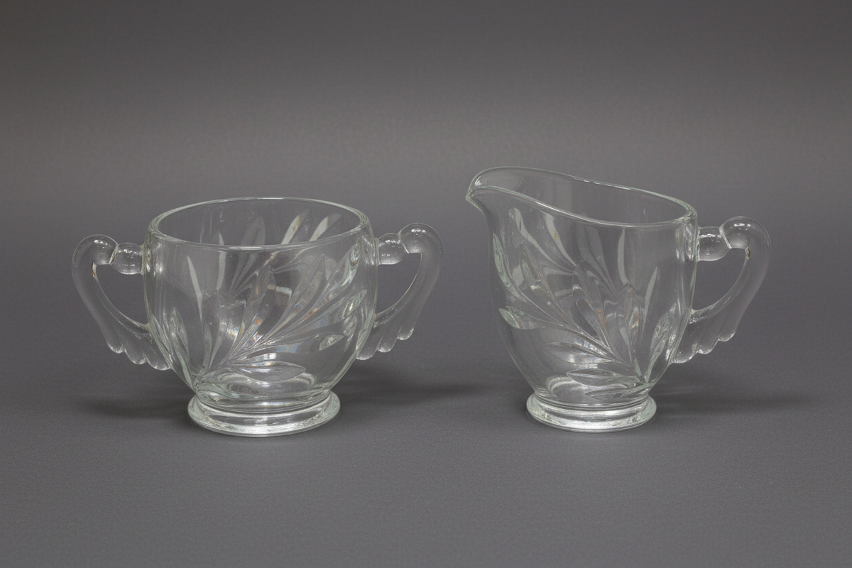 Vintage Indiana Glass Cream and Sugar Willow Pattern Set of 2 sbc2
