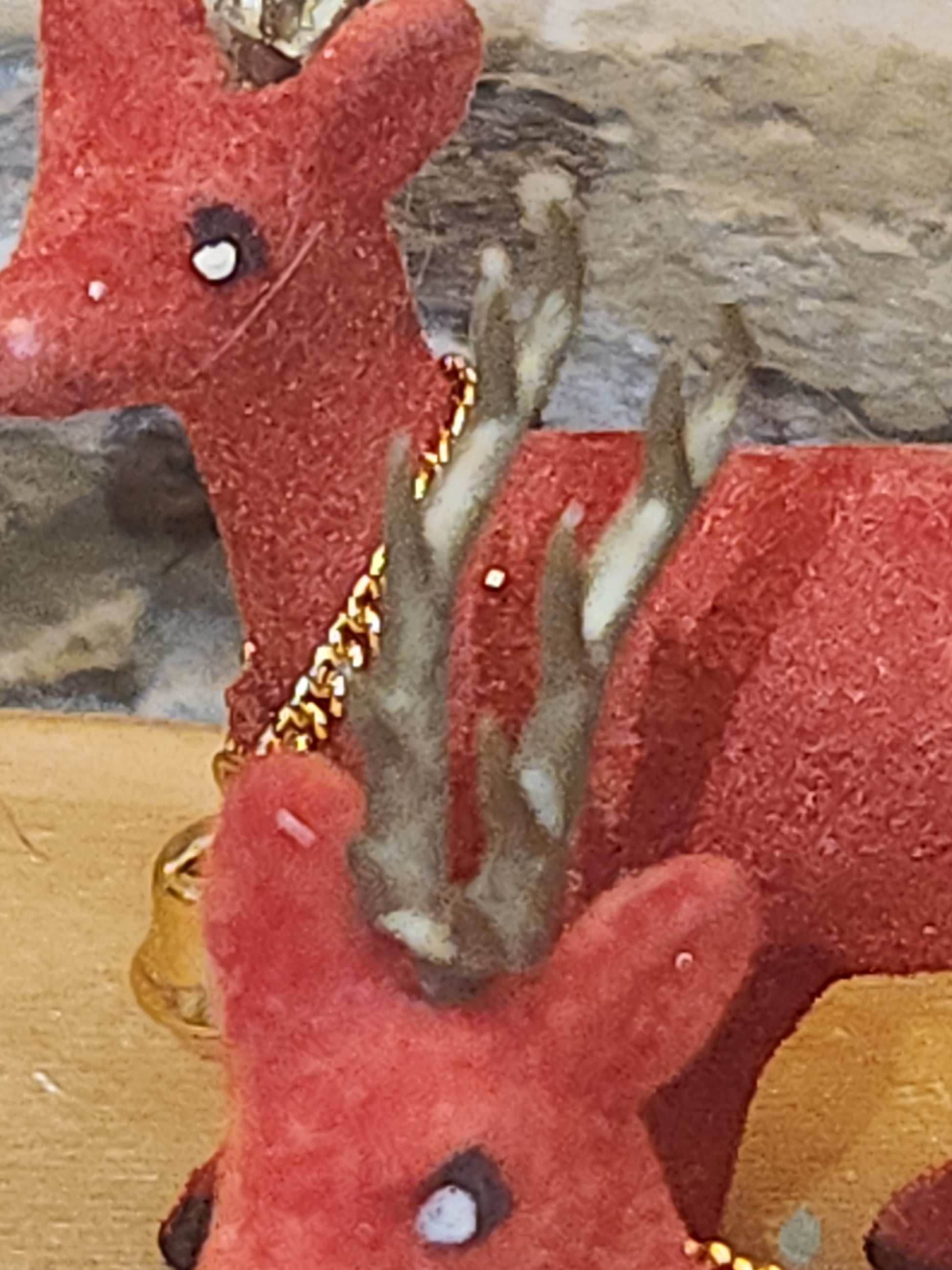 Vintage Red Flocked Deer Reindeer Set of 2 vd8