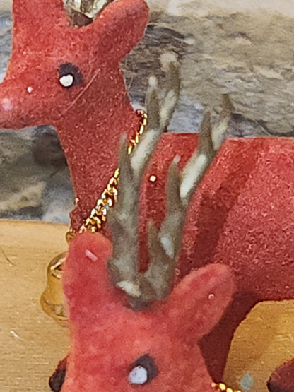 Vintage Red Flocked Deer Reindeer Set of 2 vd8