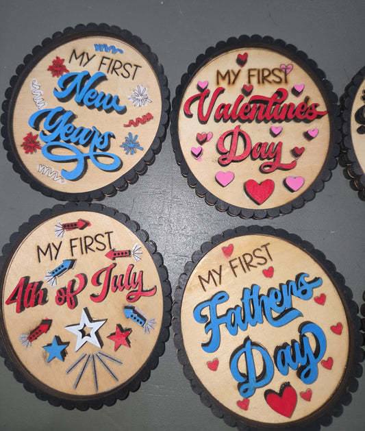 Baby's First Year Holiday Milestone Photo Prop Set of 10 Wooden bp2