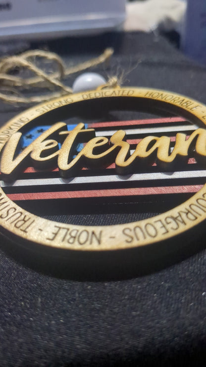 Wooden Veteran Car Charm Rear-view Mirror Ornament Flag Patriotic wo5