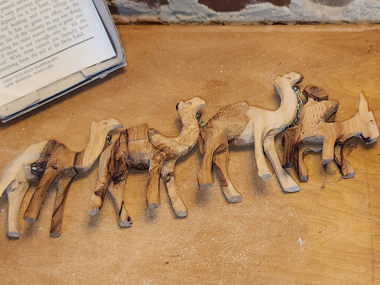 Vintage Olive Wood Hand Carved Camel Donkey Caravan nat6