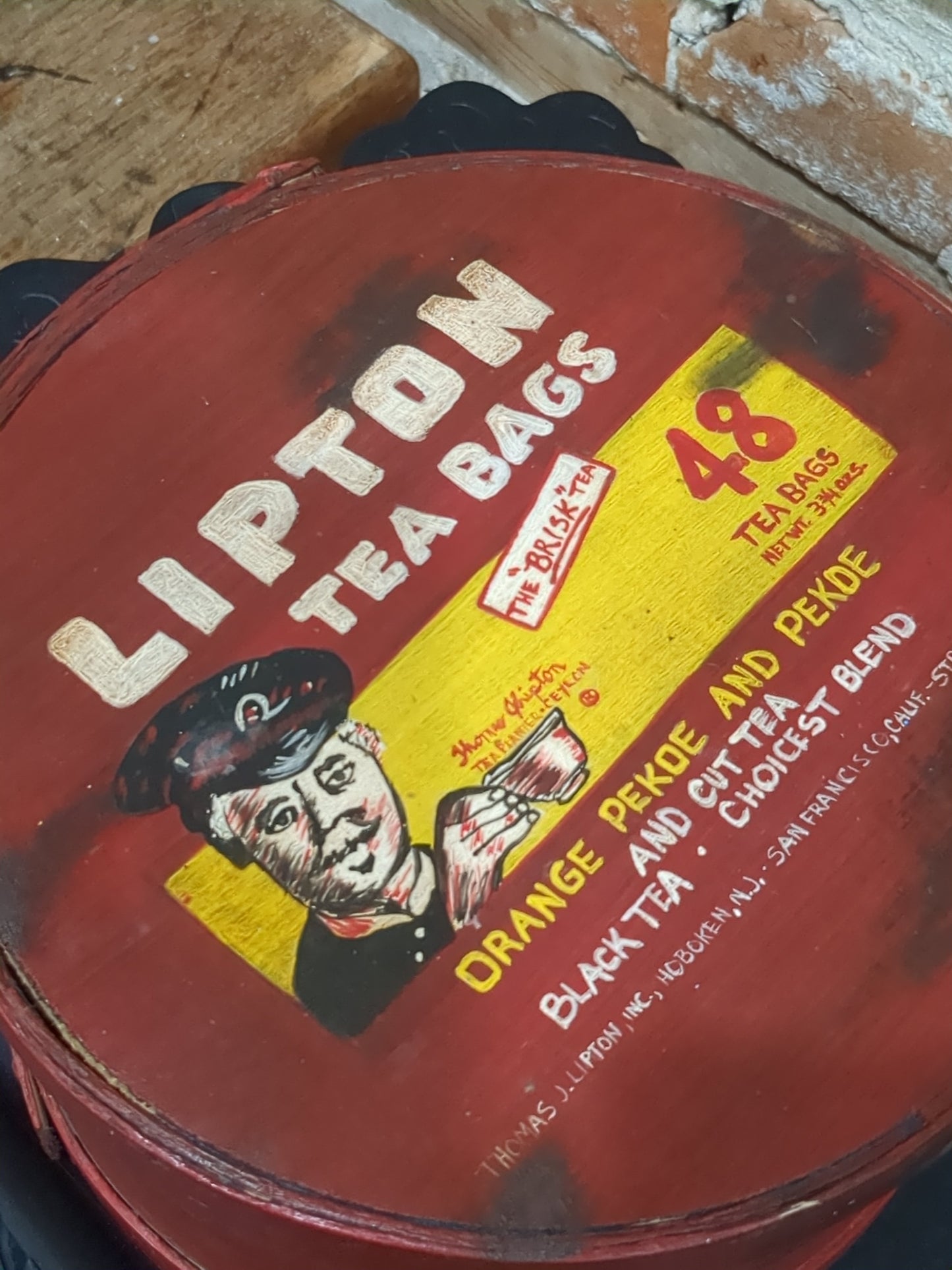 Lipton wooden tea box cheese box hand painted tin975