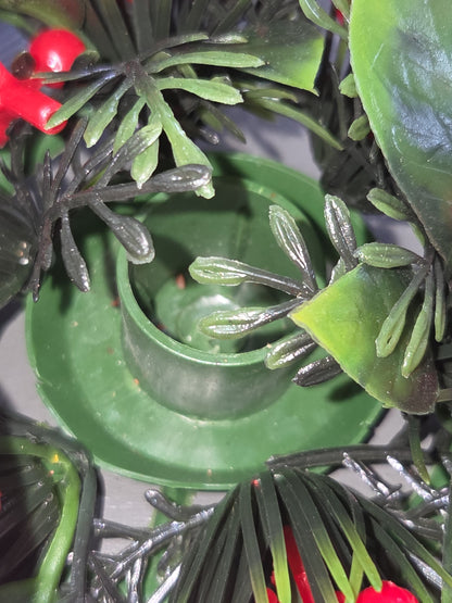 Vintage Christmas Candle Holder Plastic Greenery Berries Set of 2 CR8
