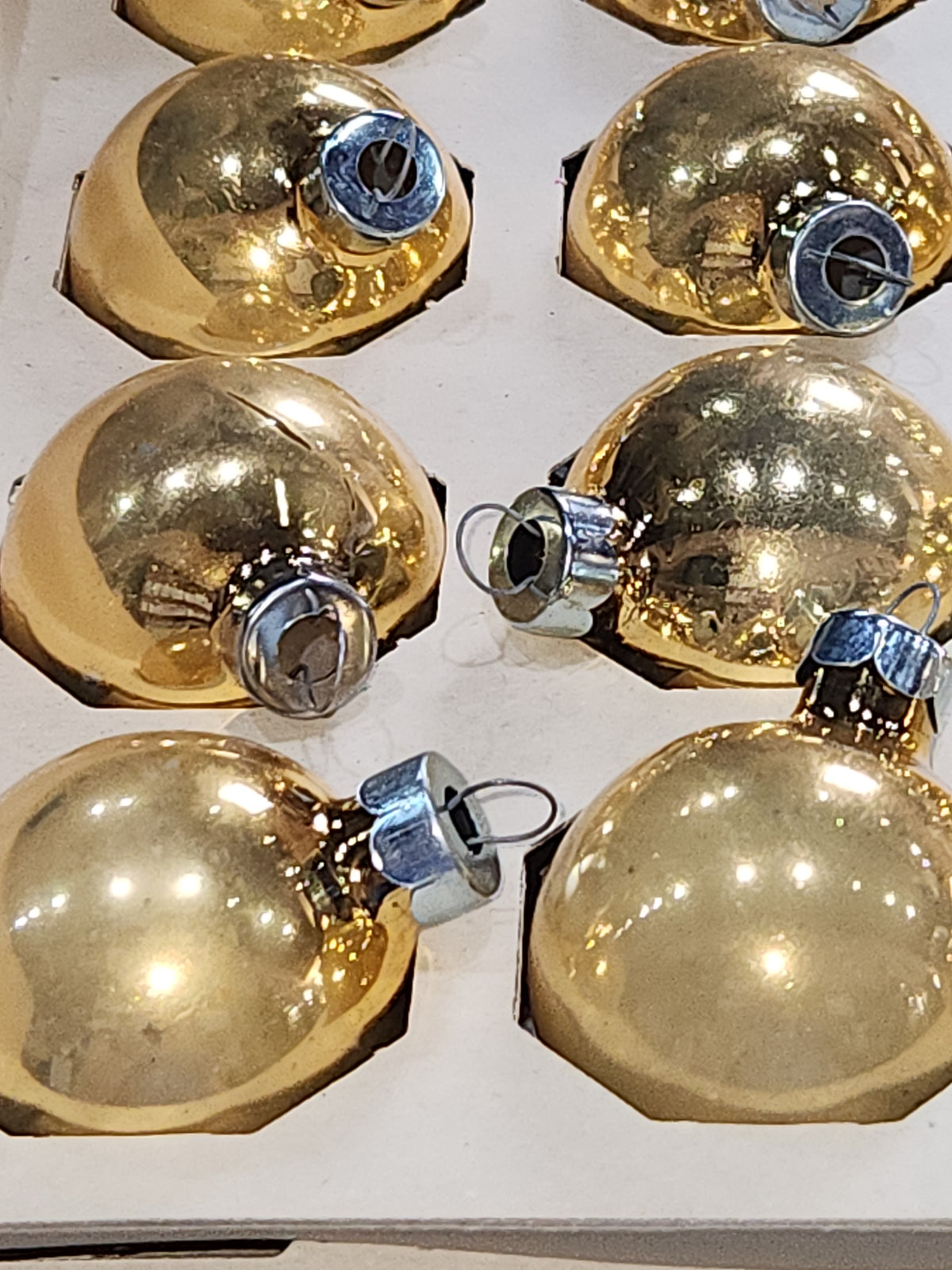 Vintage Woolworth Woolco Box of 12 Glass Ornaments Gold Ornaments BO19