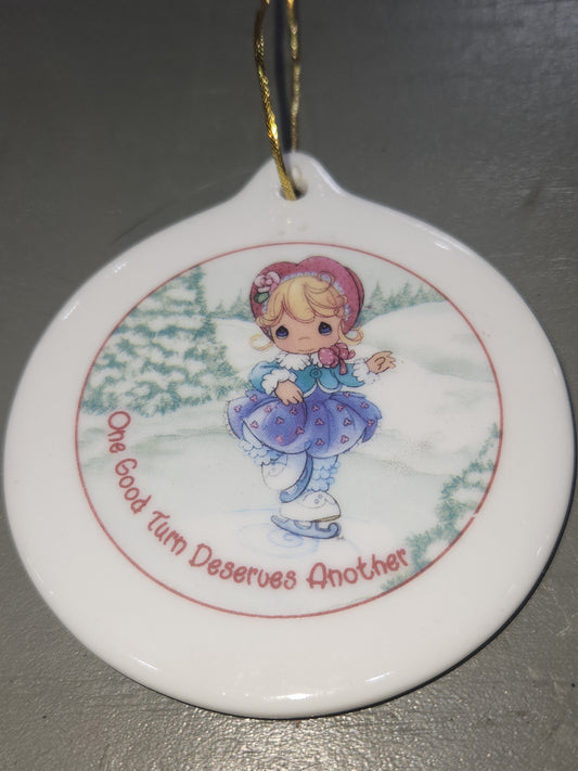 Precious Moments Ornament Round Porcelain 2001 Ice Skater Love 2 Sided 3"