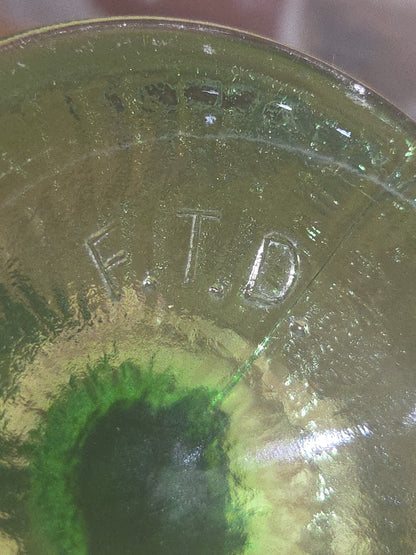 Vintage Vase FTD 1975 Green Glass Goblet Vase with Pedestal Floral Arranging Leaf Pattern Pl75