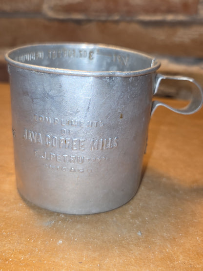 Vintage Aluminum Cup Compliments of Java Coffee Mills, E.J. Petru Prop Chicago ac78