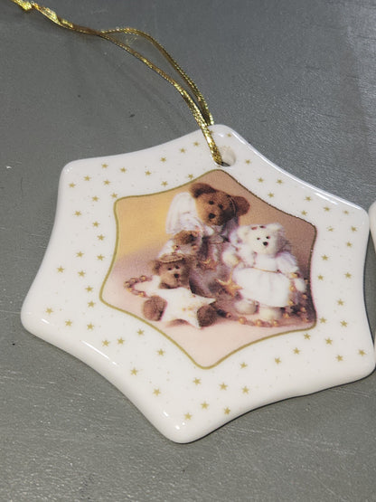 Boyd's Bears STAR shaped Porcelain HOLIDAY Christmas ORNAMENT Set of 2