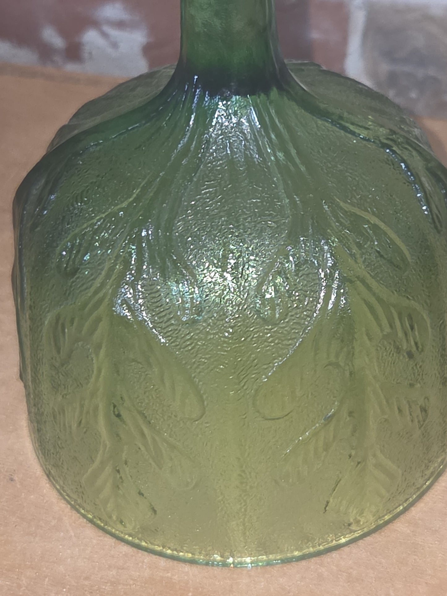 Vintage Vase FTD 1975 Green Glass Goblet Vase with Pedestal Floral Arranging Leaf Pattern Pl75