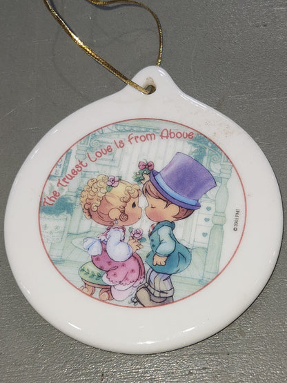 Precious Moments Ornament  Round Porcelain 2001 Ice Skater Love 2 Sided 3"