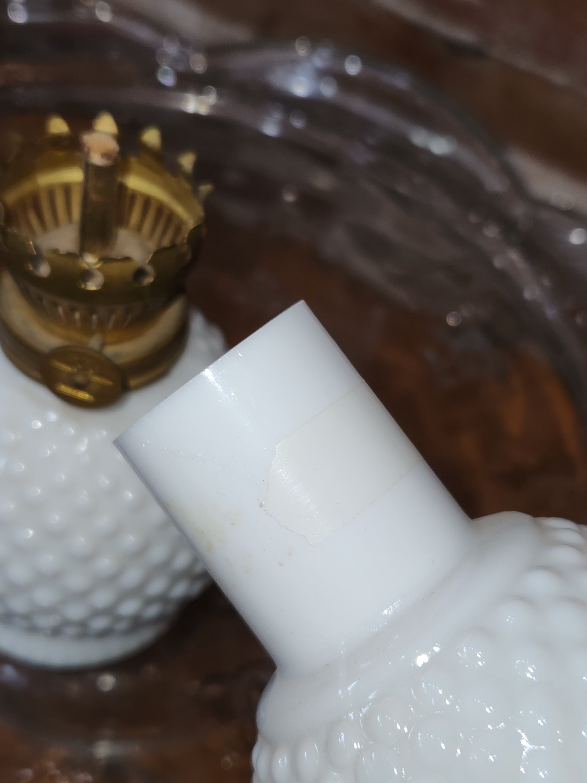 Fenton White Milk Glass Hobnail Minature Kerosene Lamp lamp1
