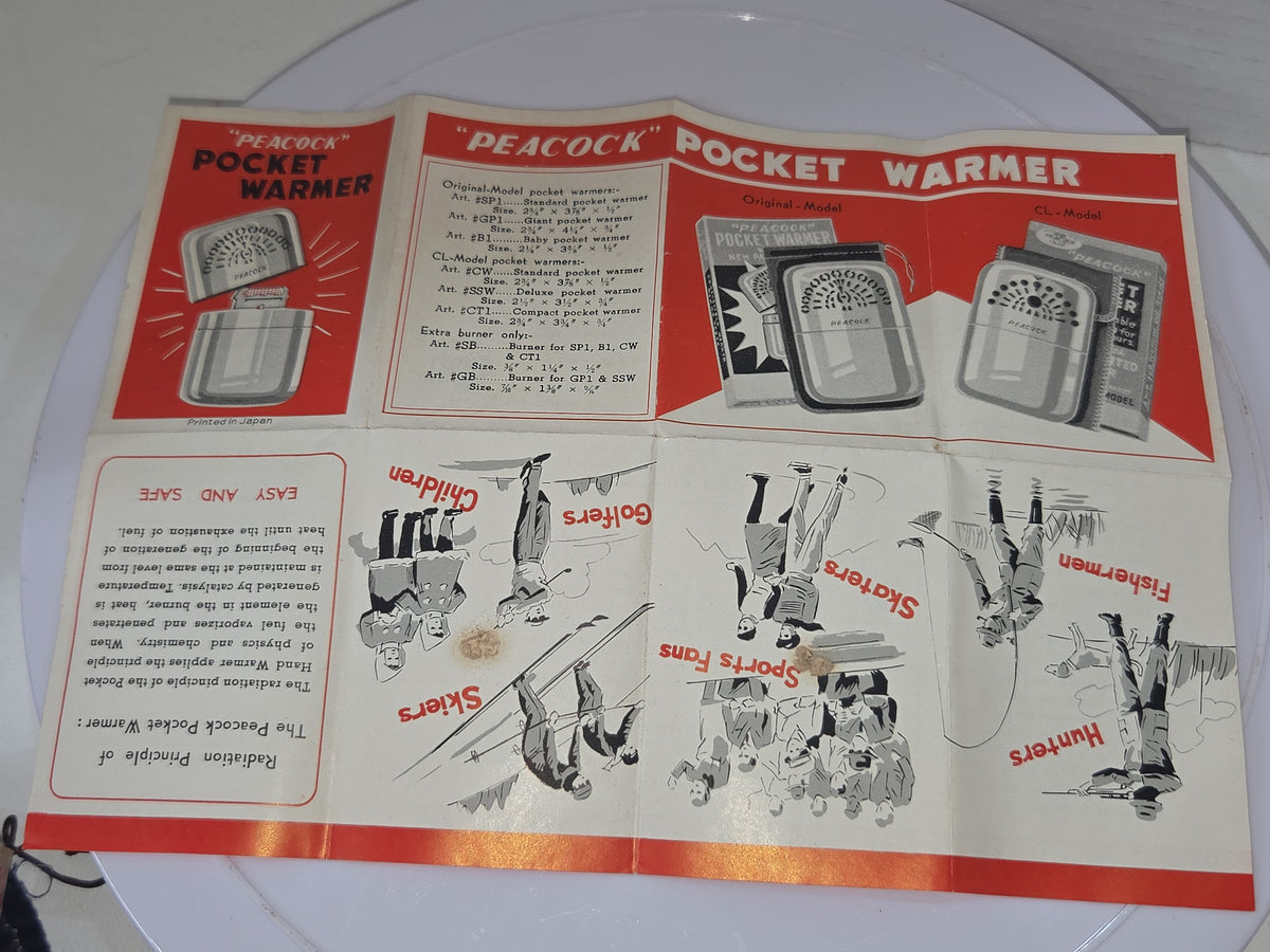 Vintage Peacock Chrome Plated Pocket Hand Warmer Original Box Bag Instructions vhw2